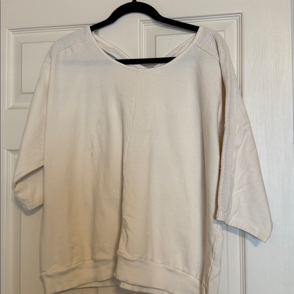 The‎ Sweatshirt Project Cream Criss Cross Back 3/4 Sleeve Top